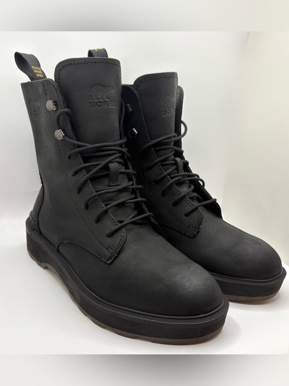 Sorel Women’s Hi-Line Lace Combat Boots US 9 Black Leather Waterproof